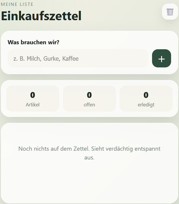 Screenshot der Einkaufszettel-App