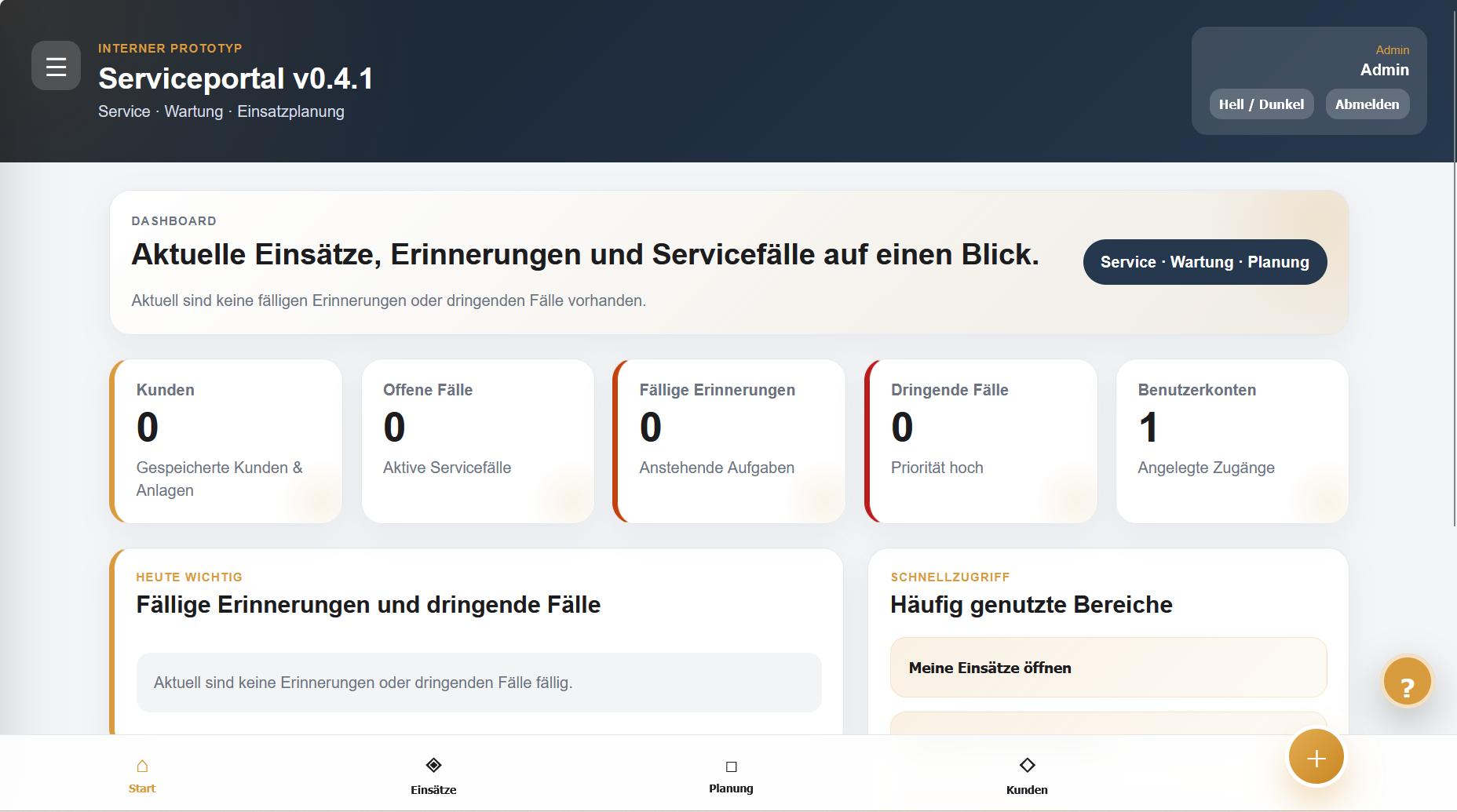 Screenshot des Serviceportals